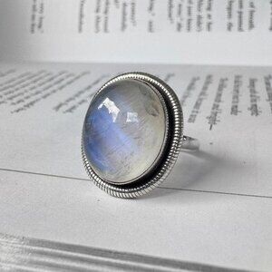 Sterling Silver Moonstone Statement Ring - Blue Sheen